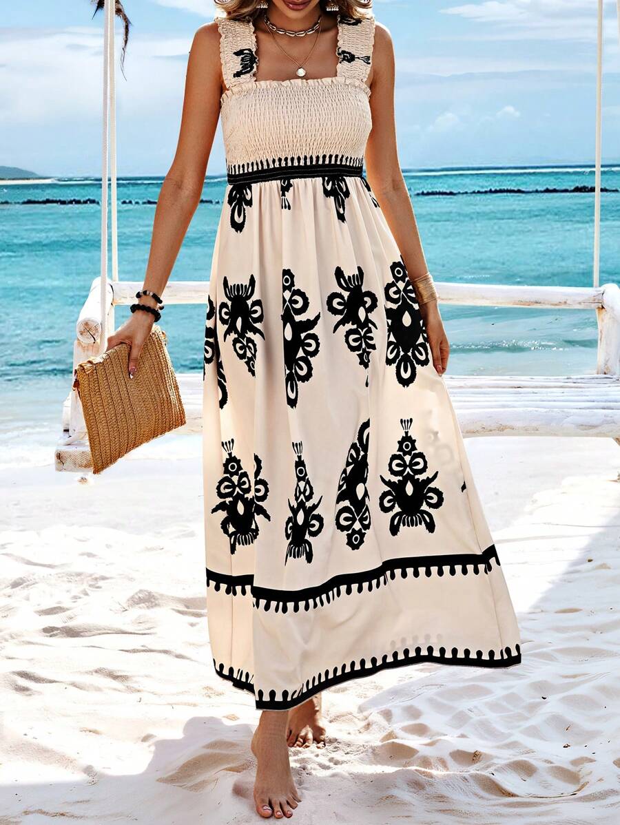 Amelira Smocked Floral A-Line Dress