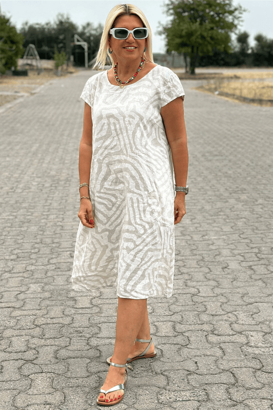 Zebra Print Crew Neck Midi Dress
