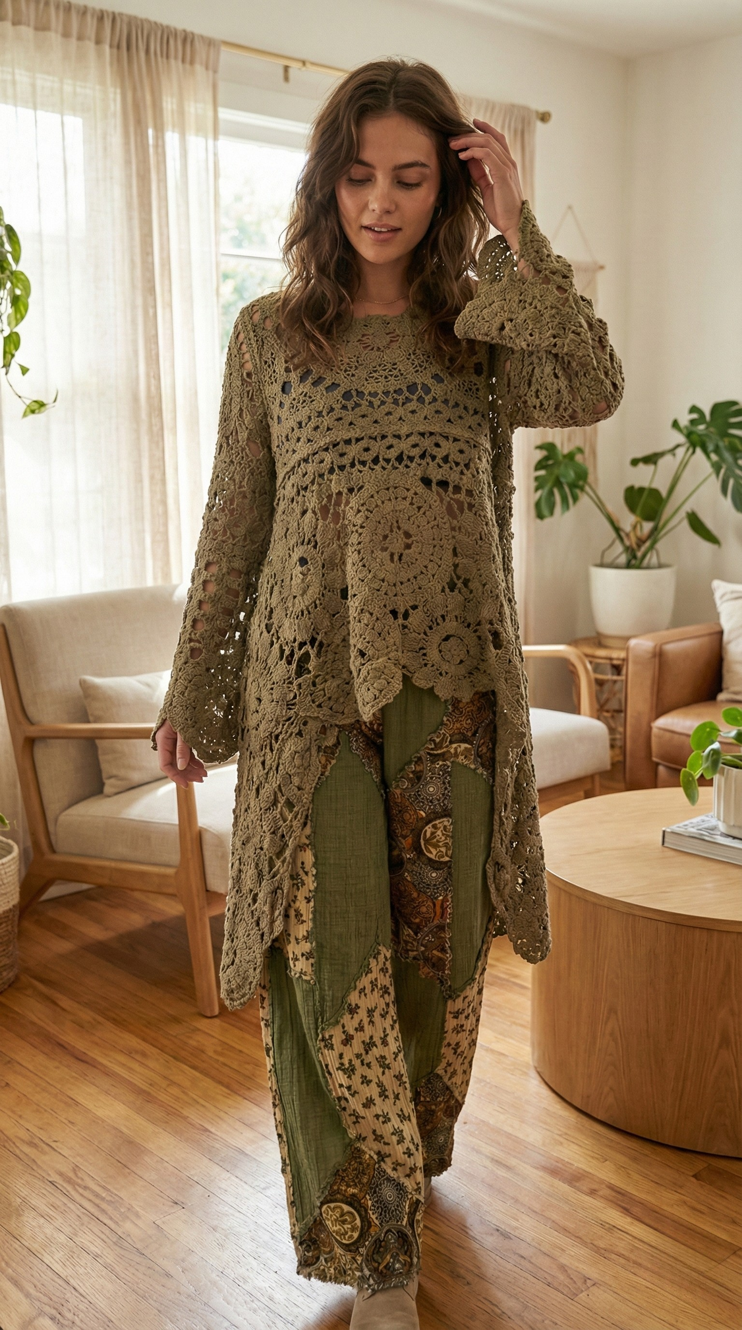 Elowira Boho Crochet Knit Pullover