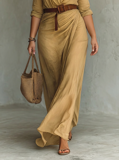 Selena Notched Collar Long Sleeve Maxi Dress