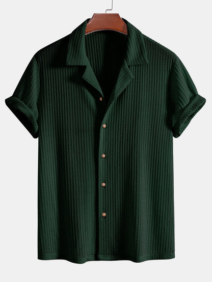 Riviera Knitted Waffle Cuban Shirt & Straight Leg Linen Pants Set