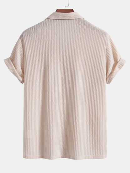 Riviera Knitted Waffle Cuban Shirt & Straight Leg Linen Pants Set