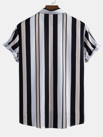 Stripe Print Button Up Shirt & Swim Short