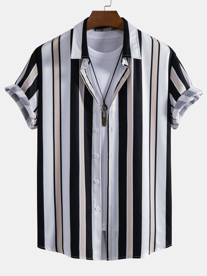 Stripe Print Button Up Shirt & Swim Short