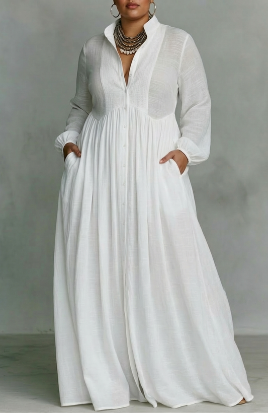 Elowen Flowing Button-Front Maxi Dress