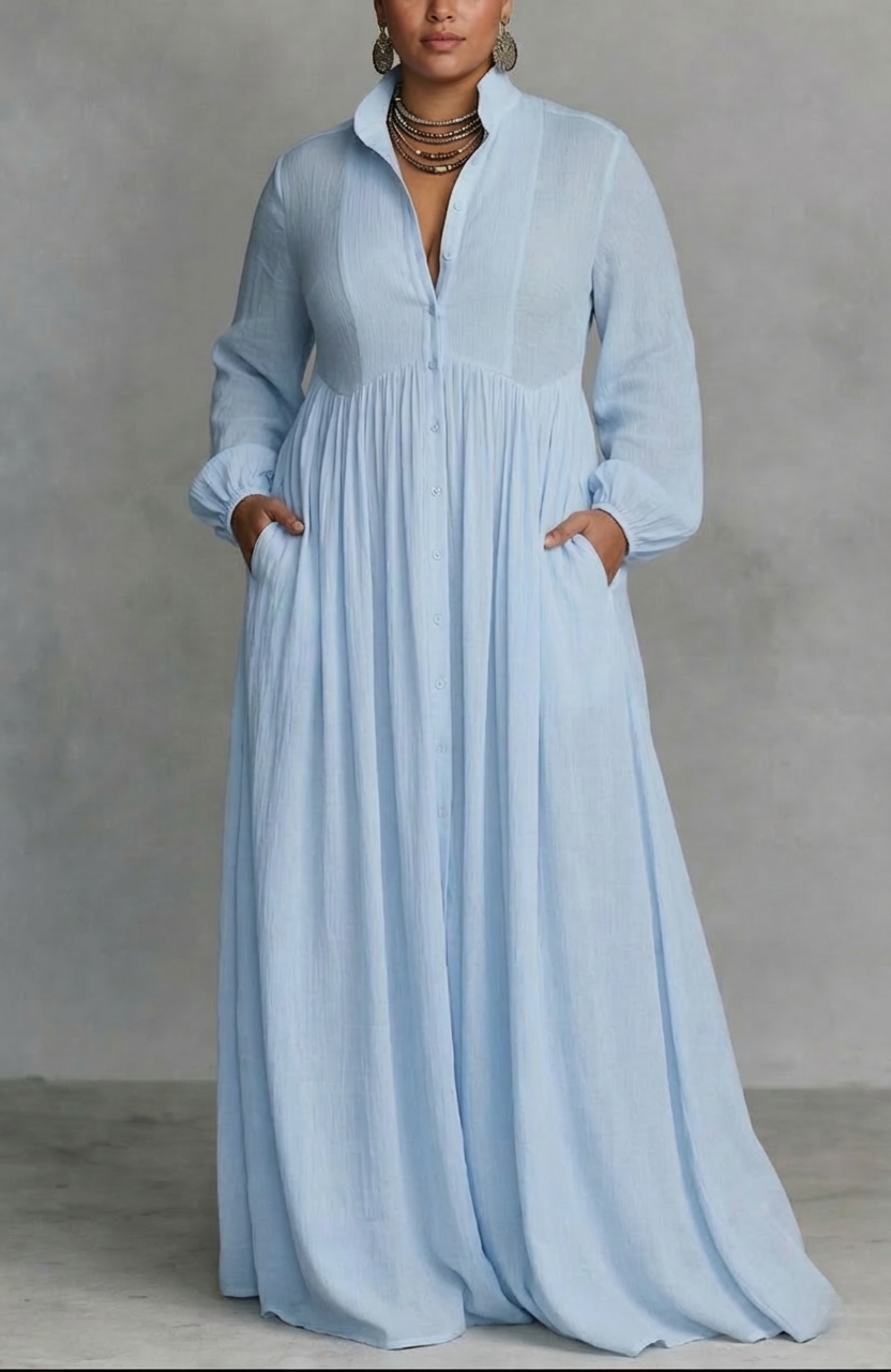 Elowen Flowing Button-Front Maxi Dress
