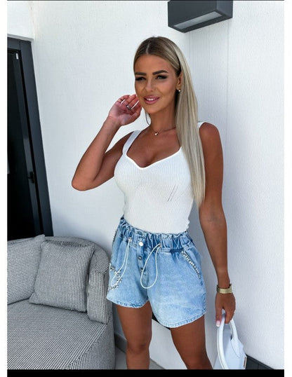 RHINESTONE™ CRYSTAL LOVE DENIM SHORTS